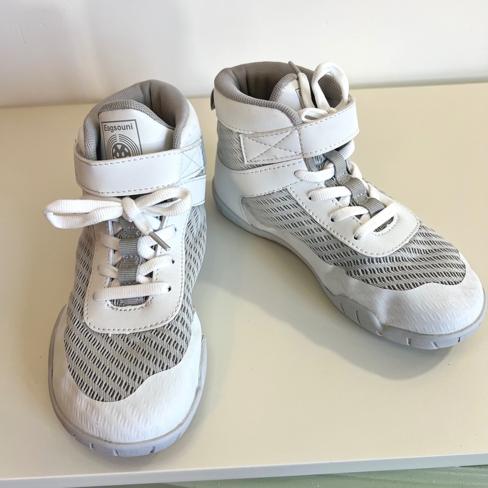 Eagsouni Sisttke‎ Kids High Top wrestling shoes Gray White Lace Up unisex size 3